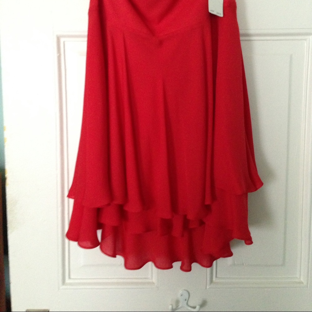 Ralph Lauren Red Silk Ruffle Skirt - Picture 4 of 15